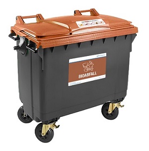 eine 660 Liter schwarz/braune Tonne