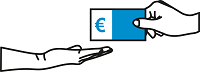 eine Hand überreicht einer anderen Hand, den Geldschein