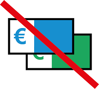 zwei Geldscheine die mit einem roten Balken durchgestrichen sind